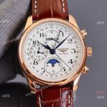 Swiss Quality Longines Master Moon Phase Watch Citizen Rose Gold White Dial 40mm